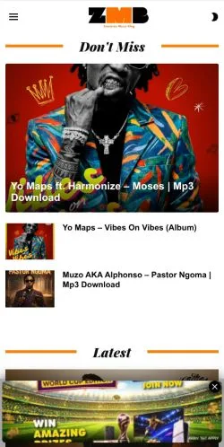 Pré-visualização do site Zambian Music Blog, meio de Estados Unidos para artigos patrocinados
