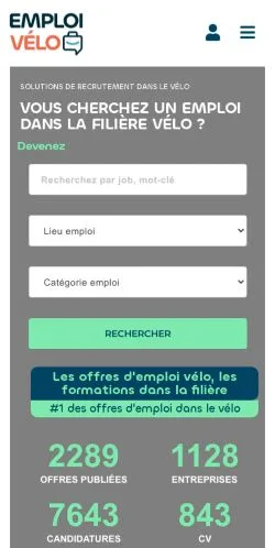 Aperçu du site Emploi Vélo, média de France pour articles sponsorisés