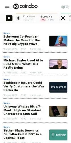 Preview of the Coindoo Crypto website, a media outlet in United States for sponsored articles