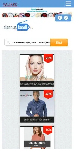 Podgląd witryny Alennuskoodi, medium z kraju Finlandia do artykułów sponsorowanych