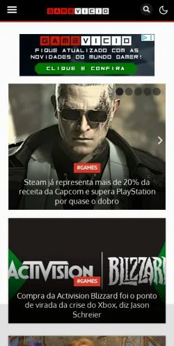 Aperçu du site GameVicio, média de Brésil pour articles sponsorisés