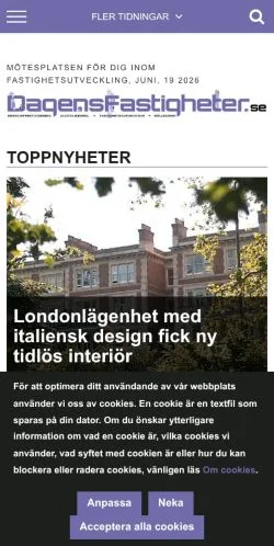 Anteprima del sito Dagens Fastigheter, media di Svezia per articoli sponsorizzati
