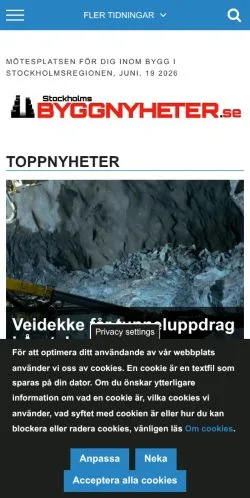 Anteprima del sito Stockholms Byggnyheter, media di Svezia per articoli sponsorizzati