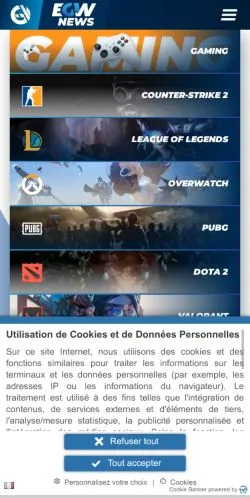 스폰서 기사용 미국 매체 EGamersWorld 사이트 미리보기