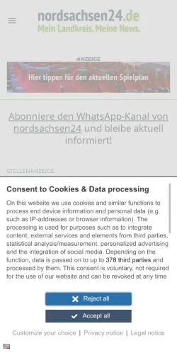 スポンサード記事向けのドイツメディア、Nordsachsen24のサイトプレビュー