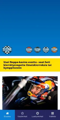 Forhåndsvisning av nettstedet SuomiF1, medium fra Finland for sponsede artikler