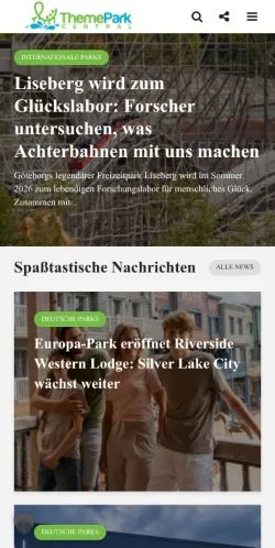Vista previa del sitio ThemeParkCentral, medio de Alemania para artículos patrocinados