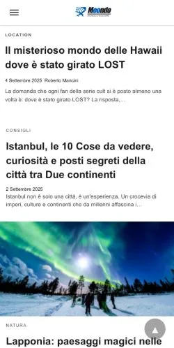 Vista previa del sitio Mondo Viaggiare, medio de Italia para artículos patrocinados