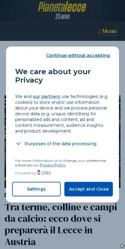Anteprima del sito Pianetalecce, media di Italia per articoli sponsorizzati