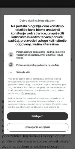 Anteprima del sito Biografija, media di Croazia per articoli sponsorizzati