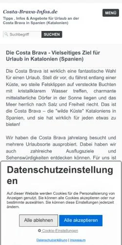 Anteprima del sito Costa Brava Urlaub, media di Germania per articoli sponsorizzati