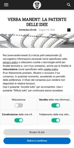 Förhandsvisning av webbplatsen Lanterna, medium i Italien för sponsrade artiklar