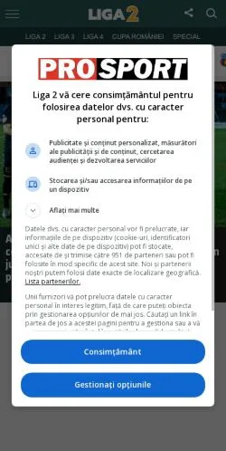 Podgląd witryny Prosport Liga 2, medium z kraju Rumunia do artykułów sponsorowanych