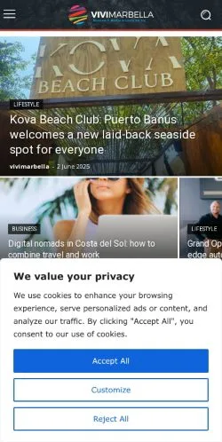 Anteprima del sito ViviMarbella, media di Spagna per articoli sponsorizzati