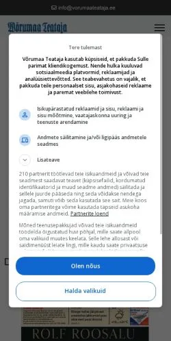 Anteprima del sito Võrumaa Teataja, media di Estonia per articoli sponsorizzati