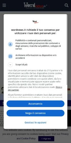 Anteprima del sito WordNews, media di Italia per articoli sponsorizzati