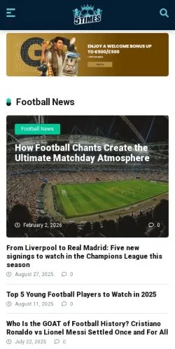 Anteprima del sito 5Times, media di Regno Unito per articoli sponsorizzati