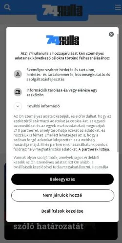 Pré-visualização do site 74nullanulla.hu magazin, meio de Hungria para artigos patrocinados