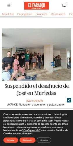 Preview of the El Faradio website, a media outlet in Spain for sponsored articles