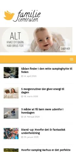 Anteprima del sito Familiecentralen, media di Danimarca per articoli sponsorizzati