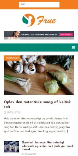 Preview of the Frue.dk website, a media outlet in Denmark for sponsored articles