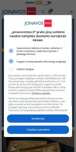 Anteprima del sito Jonavos Žinios, media di Lituania per articoli sponsorizzati