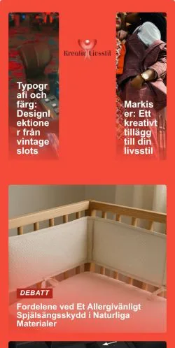 Anteprima del sito Kreativ Livsstil, media di Svezia per articoli sponsorizzati
