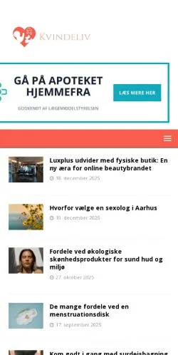 Pré-visualização do site Kvindeliv, meio de Dinamarca para artigos patrocinados