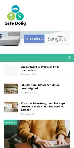 Anteprima del sito Safebolig, media di Danimarca per articoli sponsorizzati