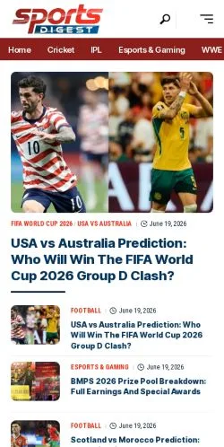 Podgląd witryny Sports Digest, medium z kraju Indie do artykułów sponsorowanych