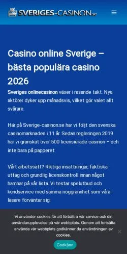 Anteprima del sito Sveriges Casinon Online, media di Svezia per articoli sponsorizzati
