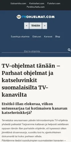 Podgląd witryny TVOhjelmat, medium z kraju Stany Zjednoczone do artykułów sponsorowanych