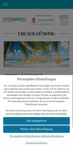 Anteprima del sito Urlaubscenter24, media di Germania per articoli sponsorizzati