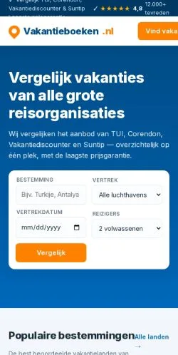 Anteprima del sito Vakantieboeken, media di Paesi Bassi per articoli sponsorizzati