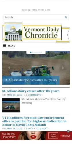 스폰서 기사용 미국 매체 Vermont Daily Chronicle 사이트 미리보기