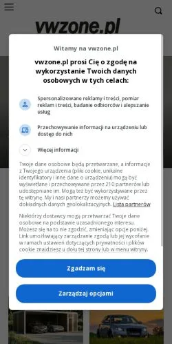 Sponsorlu makaleler için Polonya medyası VW Zone sitesinin önizlemesi