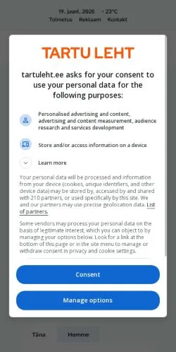 スポンサード記事向けのエストニアメディア、Tartu Lehtのサイトプレビュー