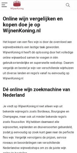 Anteprima del sito WijnenKoning, media di Paesi Bassi per articoli sponsorizzati
