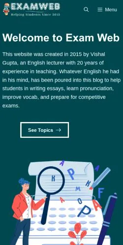 Vista previa del sitio ExamWeb, medio de India para artículos patrocinados
