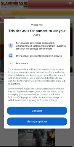 Anteprima del sito Slavenibas.lv, media di Lettonia per articoli sponsorizzati