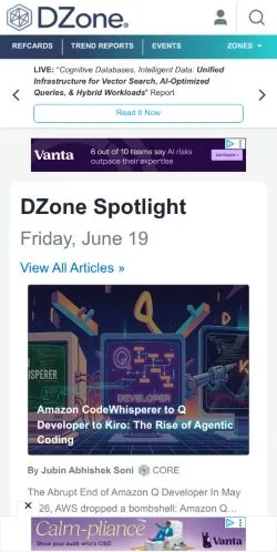 Forhåndsvisning av nettstedet DZone, medium fra USA for sponsede artikler