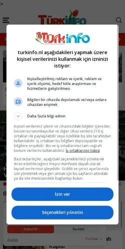 Anteprima del sito Hollanda Haberleri Turkinfo.nl, media di Paesi Bassi per articoli sponsorizzati