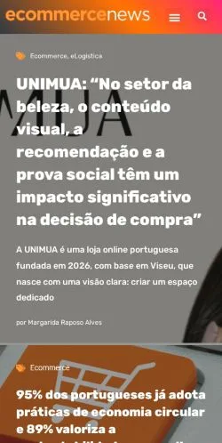 스폰서 기사용 포르투갈 매체 Ecommerce News 사이트 미리보기