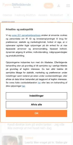 スポンサード記事向けのデンマークメディア、Fyens Stiftstidendeのサイトプレビュー