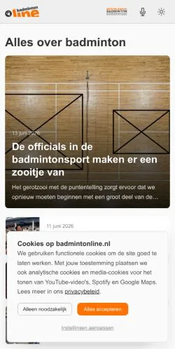 Anteprima del sito Badmintonline, media di Paesi Bassi per articoli sponsorizzati