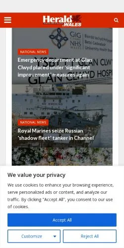 Anteprima del sito Herald Wales, media di Regno Unito per articoli sponsorizzati
