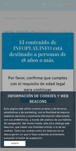 Anteprima del sito Infoplay, media di Spagna per articoli sponsorizzati
