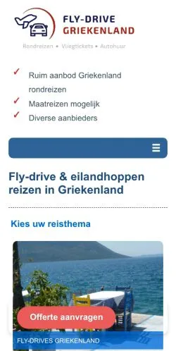 スポンサード記事向けのオランダメディア、Fly-Drive & Eilandhoppen Griekenlandのサイトプレビュー