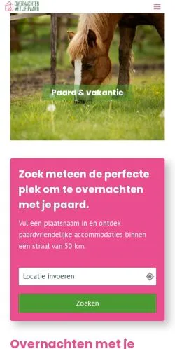 Anteprima del sito Overnachten Met Je Paard, media di Paesi Bassi per articoli sponsorizzati