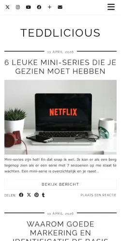 Preview of the Teddlicious website, a media outlet in Netherlands for sponsored articles